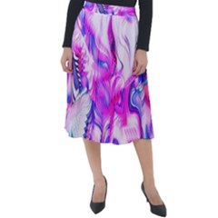 Hot Pink Fuchsia Flower Fantasy  Classic Velour Midi Skirt  by CrypticFragmentsDesign