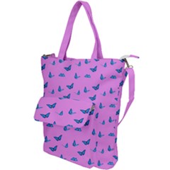 Blue Butterflies At Pastel Pink Color Background Shoulder Tote Bag by Casemiro