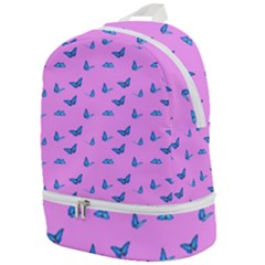 Blue Butterflies At Pastel Pink Color Background Zip Bottom Backpack by Casemiro