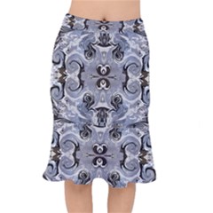 Grey Layers Marbling Short Mermaid Skirt by kaleidomarblingart