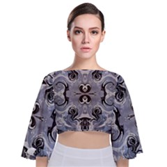 Grey Layers Marbling Tie Back Butterfly Sleeve Chiffon Top by kaleidomarblingart