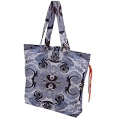 Grey Layers Marbling Drawstring Tote Bag by kaleidomarblingart