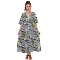 Pear Branch With Flowers Kimono Sleeve Boho Dress by SychEva