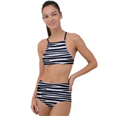 Zebra Stripes, Black And White Asymmetric Lines, Wildlife Pattern High Waist Tankini Set by Casemiro
