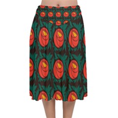 Rose Ornament Velvet Flared Midi Skirt by SychEva