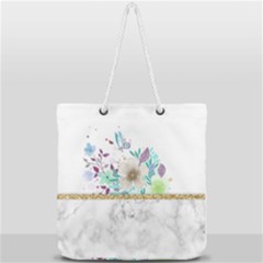 Minimal Gold Floral Marble Full Print Rope Handle Tote (large) by gloriasanchez