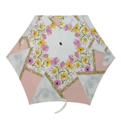 Minimal Peach Gold Floral Marble A Mini Folding Umbrellas by gloriasanchez
