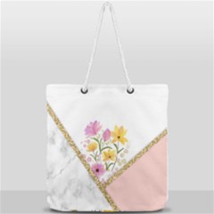 Minimal Peach Gold Floral Marble A Full Print Rope Handle Tote (large) by gloriasanchez