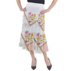 Minimal Peach Gold Floral Marble A Midi Mermaid Skirt by gloriasanchez