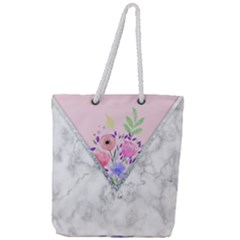 Minimal Pink Floral Marble A Full Print Rope Handle Tote (large) by gloriasanchez