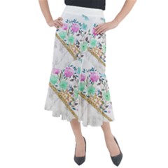 Minimal Green Gold Floral Marble A Midi Mermaid Skirt by gloriasanchez