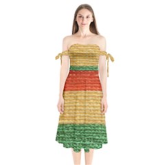 Couleurs Emblématiques Shoulder Tie Bardot Midi Dress by SoLoJu