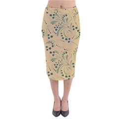 Folk Floral Art Pattern  Flowers Abstract Surface Design  Seamless Pattern Velvet Midi Pencil Skirt by Eskimos