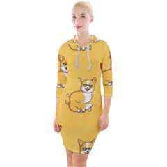 Corgi And Coffee Quarter Sleeve Hood Bodycon Dress by Bigfootshirtshop