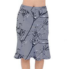 Grey Colors Flowers And Branches Illustration Print Short Mermaid Skirt by dflcprintsclothing
