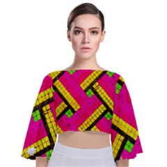 Pop Art Mosaic Tie Back Butterfly Sleeve Chiffon Top by essentialimage365