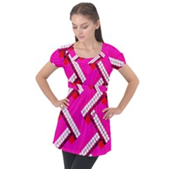Pop Art Mosaic Puff Sleeve Tunic Top by essentialimage365