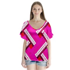 Pop Art Mosaic V-neck Flutter Sleeve Top by essentialimage365