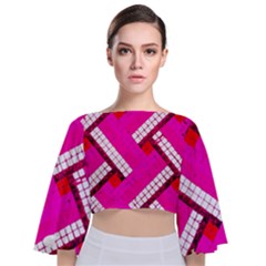 Pop Art Mosaic Tie Back Butterfly Sleeve Chiffon Top by essentialimage365