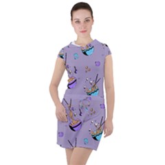 Japanese Ramen Sushi Noodles Rice Bowl Food Pattern Drawstring Hooded Dress by DinzDas