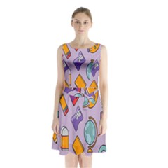 Back To School And Schools Out Kids Pattern Sleeveless Waist Tie Chiffon Dress by DinzDas