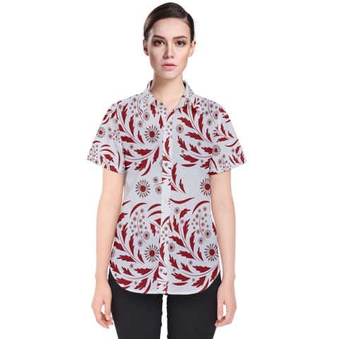 Folk Flowers Art Pattern Floral Abstract Surface Design  Seamless Pattern Women s Short Sleeve Shirt by Eskimos