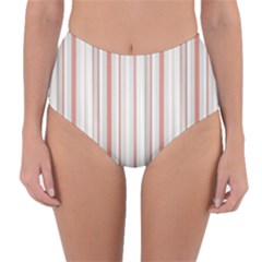 Salmon And Grey Linear Design Reversible High-waist Bikini Bottoms by dflcprintsclothing