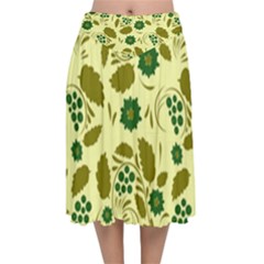 Folk Flowers Art Pattern Floral  Velvet Flared Midi Skirt by Eskimos
