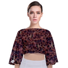 Warm Abstract Surface Print Tie Back Butterfly Sleeve Chiffon Top by dflcprintsclothing