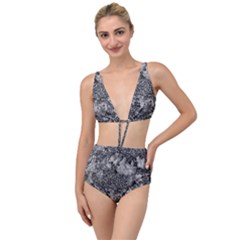 Grey And White Grunge Camouflage Abstract Print Tied Up Two Piece Swimsuit by dflcprintsclothing