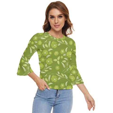 Folk Flowers Art Pattern  Bell Sleeve Top by Eskimos