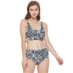 Black And White Geometric Print Frilly Bikini Set by dflcprintsclothing