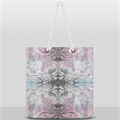 Pink On Grey Arabesque Full Print Rope Handle Tote (large) by kaleidomarblingart