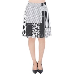 Black And White Pattern Velvet High Waist Skirt by designsbymallika