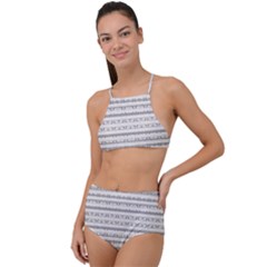 Mixed Gray Striped Ethnic Seamless Pattern High Waist Tankini Set by dflcprintsclothing