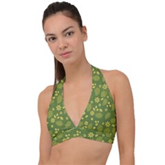 Folk Flowers Pattern Floral Surface Design  Halter Plunge Bikini Top by Eskimos