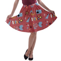 50s Small Print A-line Skater Skirt by NerdySparkleGoth