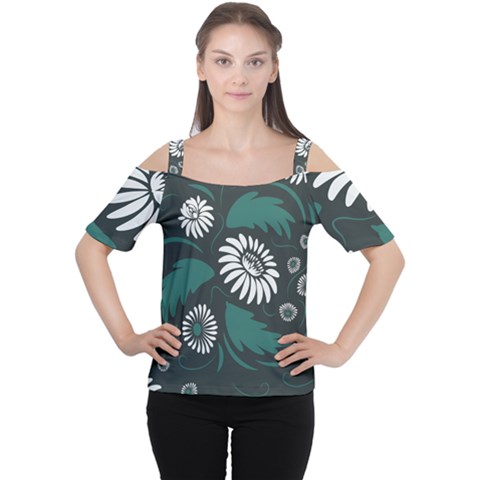 Folk Flowers Pattern Cutout Shoulder Tee by Eskimos