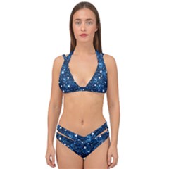 Dark Blue Stars Double Strap Halter Bikini Set by AnkouArts
