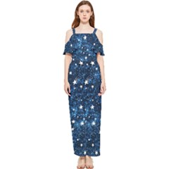 Dark Blue Stars Draped Sleeveless Chiffon Jumpsuit by AnkouArts