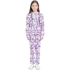 White Hawaiian Flowers On Purple Kids  Tracksuit by AnkouArts