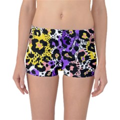 Black Leopard Print With Yellow, Gold, Purple And Pink Boyleg Bikini Bottoms by AnkouArts