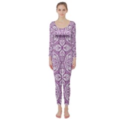 Purple Pattern Oval Long Sleeve Catsuit by AnkouArts