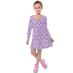 Purple Pattern Oval Kids  Long Sleeve Velvet Dress by AnkouArts