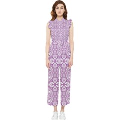Purple Pattern Oval Women s Frill Top Jumpsuit by AnkouArts