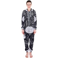 Black Skull On White Hooded Jumpsuit (ladies)  by AnkouArts