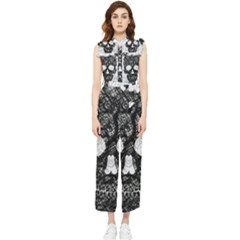 Black Skull On White Women s Frill Top Jumpsuit by AnkouArts