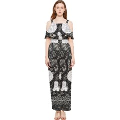 Black Skull On White Draped Sleeveless Chiffon Jumpsuit by AnkouArts