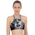 Creepy Head Sculpture Artwork Racer Front Bikini Top View1