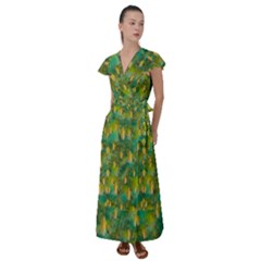 Love To The Flowers And Colors In A Beautiful Habitat Flutter Sleeve Maxi Dress by pepitasart